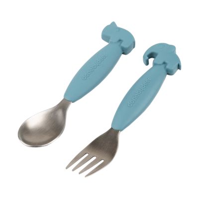 Done By Deer Easy-Grip Spoon And Fork Set Deer Friends Blue