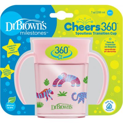 Dr. Brown's Beker Cheers 360° Roze Met Print 200ml
