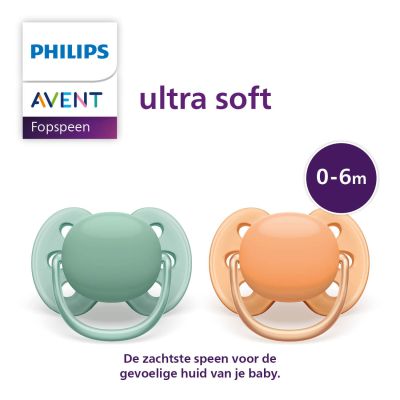 Philips Avent Fopspeen Ultra Soft Groen Oranje 0-6mnd (2 stuks) SCF091/03