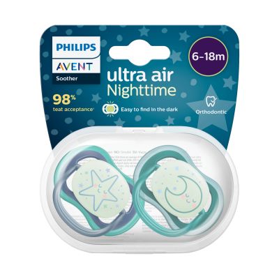 Philips Avent Fopspeen Ultra Air Nighttime Star / Moon 6-18mnd (2 stuks) SCF376/13
