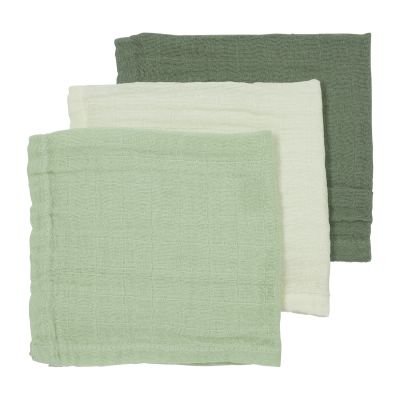 Meyco Monddoek Hydrofiel Pre-Washed Uni Offwhite/Soft Green/Forest Green 30 x 30 cm 3-Pack