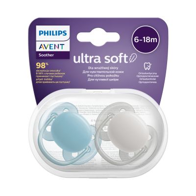 Philips Avent Fopspeen Ultra Soft Blue / Grey 6-18mnd (2 stuks) SCF091/17
