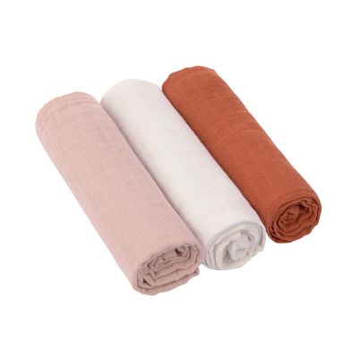 Pink/Milky/Rust Swaddle &amp; Burp Blanket L Pink/Milky/Rust 85 x 85 cm