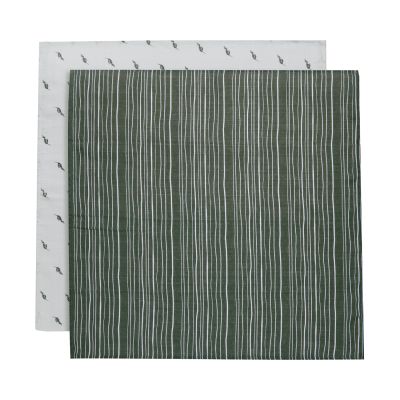Jollein Multidoek Hydrofiel Stripe &amp; Olive Green 70 x 70 cm 2-pack