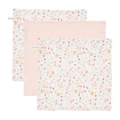 Little Dutch Monddoek Flowers &amp; Butterflies/Pure Soft Pink 3-Pack