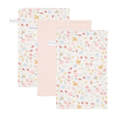 Little Dutch Washand Flowers &amp; Butterflies/Soft Pink 3-Pack
